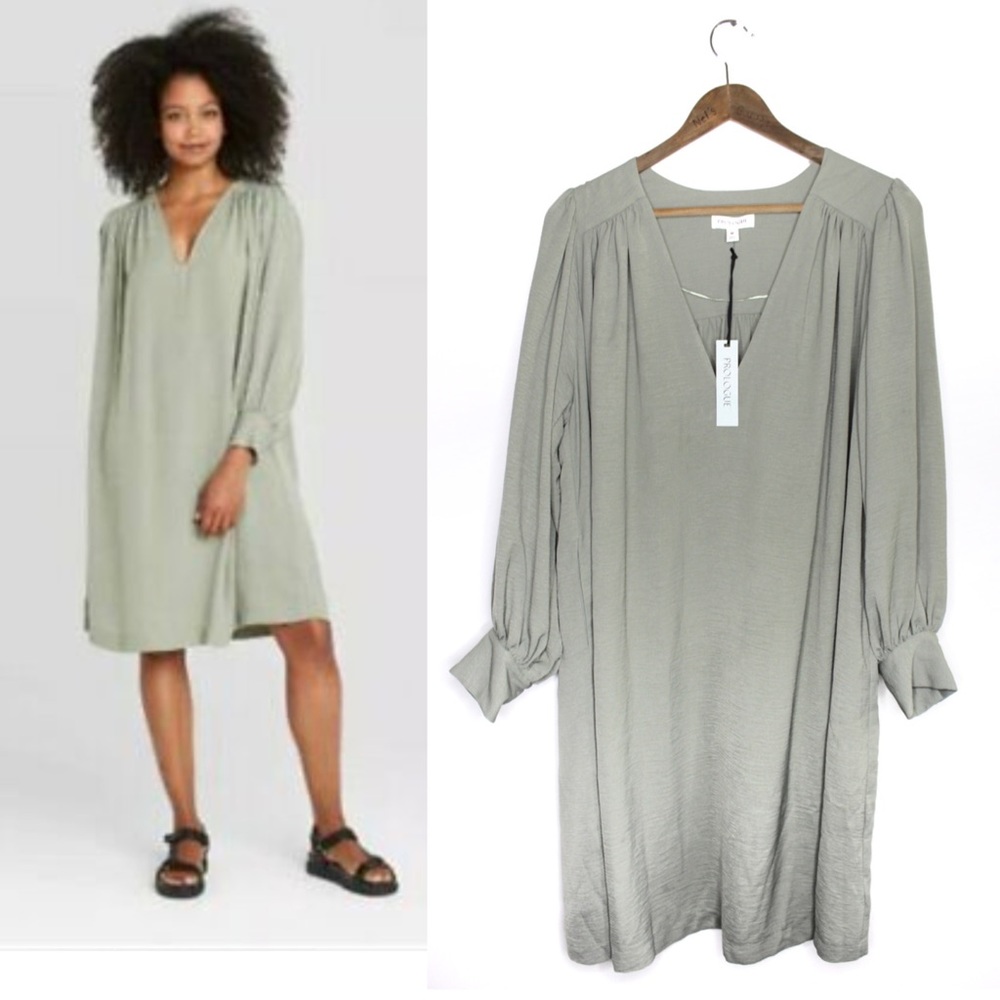 Prologue NWT Oversized Taupe Sage Green Long Sleeve Cuffed Dress Medium
